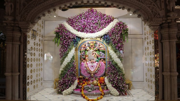 શ્રી કષ્ટભંજનદેવ દાદાને ઓકિર્ડ અને સેવંતીના પુષ્પોનો દિવ્ય શણગાર કરાયો